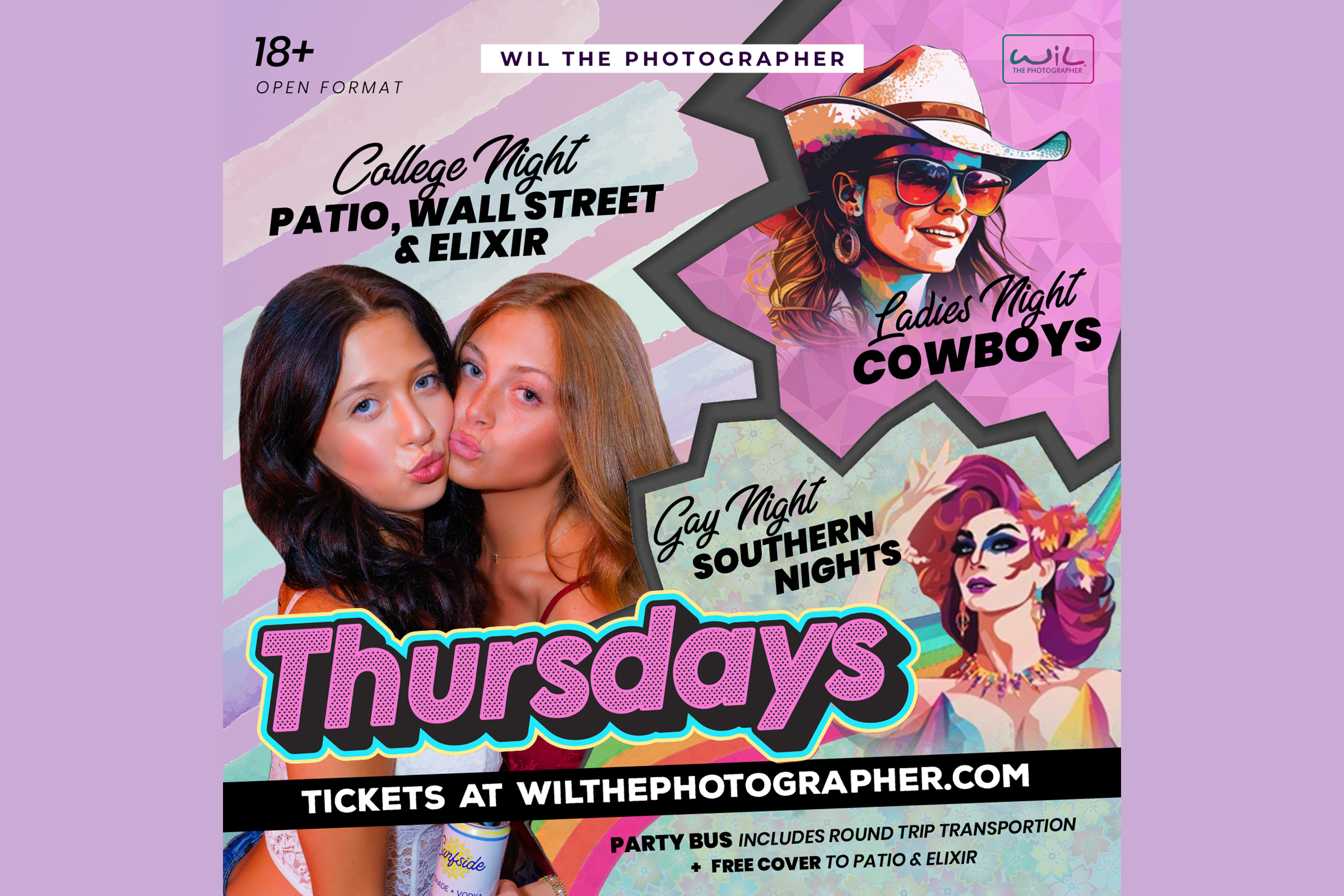 Early Pickup - Thursdays @ Cowboys, Patio, & Southern Nights - Party Bus | 10:30pm west | 10:45pm East