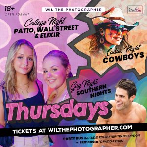 Early Pickup - Thursdays @ Patio, Cowboys, Southern Nights - Party Bus | 10:30pm west  | 10:45pm East