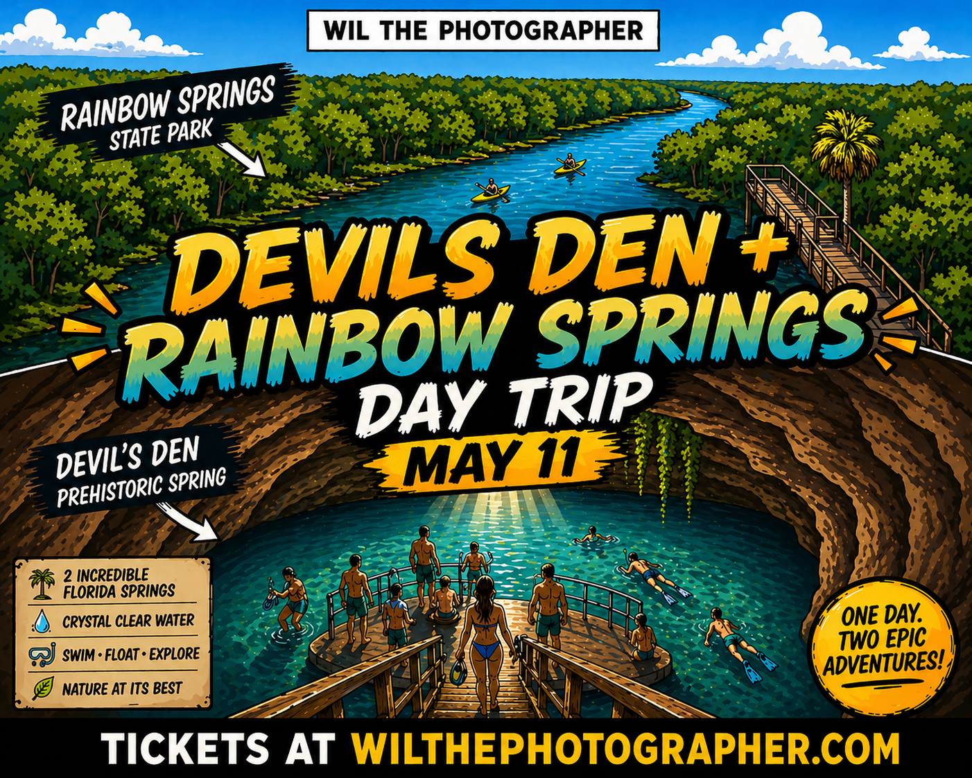 Roundtrip Transportation to DEVILS DEN + Rainbow Springs - May 11 - 7eleven 6:00am | Starbucks 6:20am